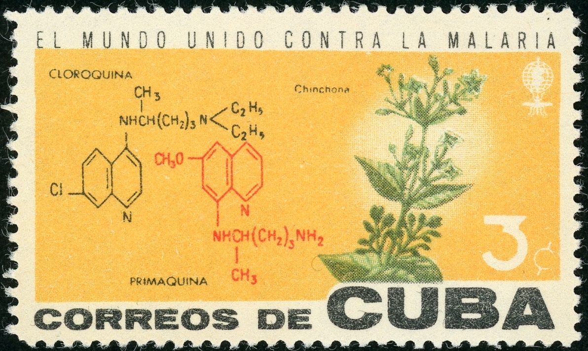切手紹介4：キューバ（1962年発行）―クロロキンとプリマキンの化学構造式